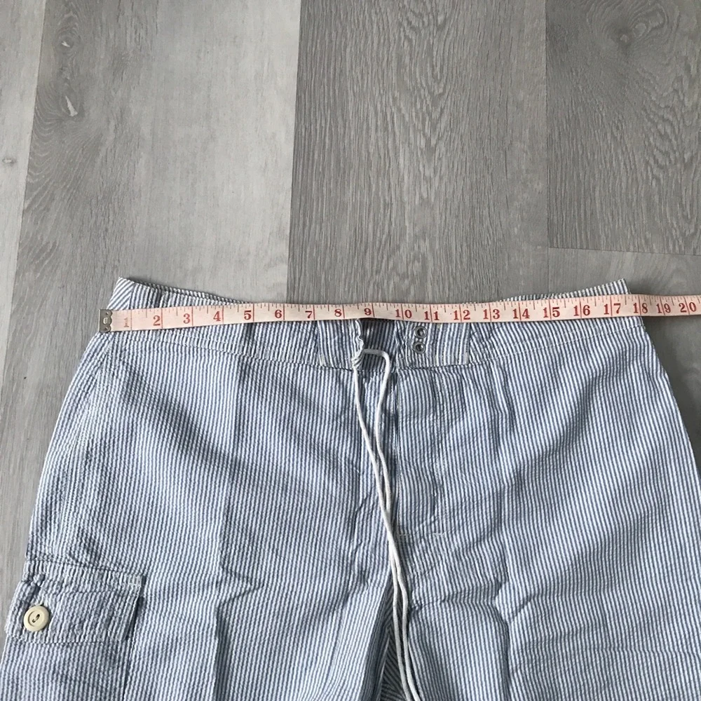 J CREW BLUE STRIPE SEERSUCKER SHORTS FLAT FRONT MENS 34